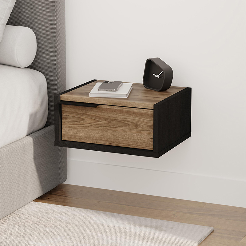 Κομοδίνο επιτοίχιο Θάσος 60 χρώμα black wood - καρυδί Ud 40x33x18,5εκ.