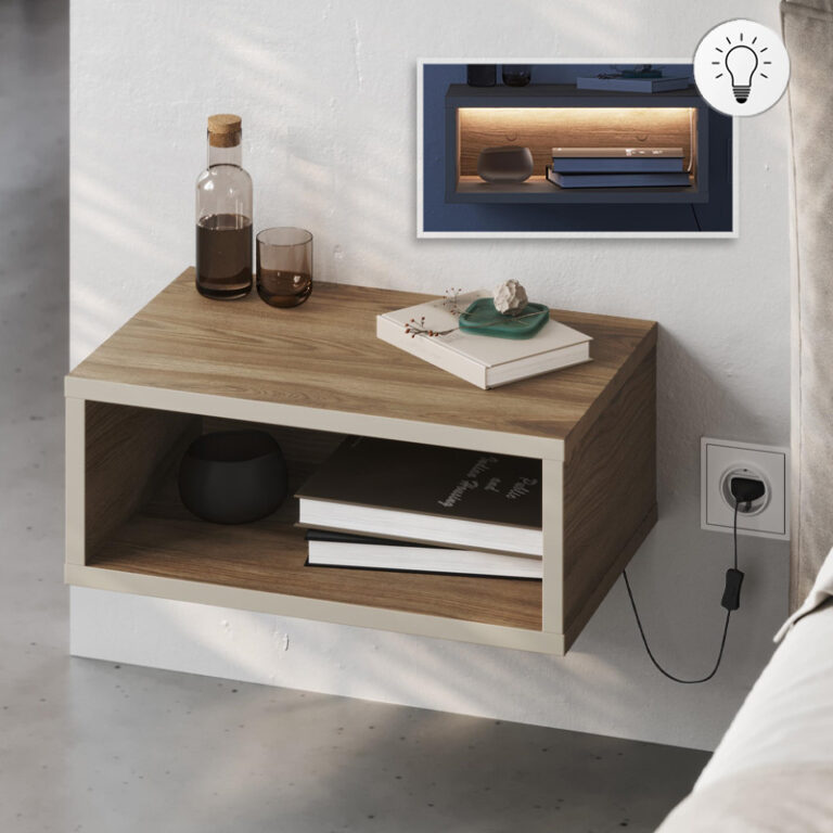 Κομοδίνο επιτοίχιο Brik με LED χρώμα καρυδί Ud – sandstone 45x30x18εκ.