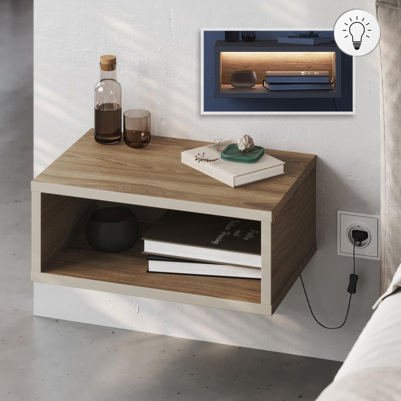 Κομοδίνο επιτοίχιο Χίος 78 με LED χρώμα καρυδί Ud - sandstone 45x30x18εκ.