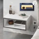 Κομοδίνο επιτοίχιο Χίος 78 με LED χρώμα λευκό – γκρι ρετρό 45x30x18εκ.