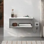 Κομοδίνο επιτοίχιο Χίος 78 με LED χρώμα λευκό – γκρι ρετρό 45x30x18εκ. – εικόνα 5