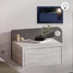 Κομοδίνο επιτοίχιο Αντίπαρος 72 με LED χρώμα λευκό αντικέ – γκρι ρετρό 52×33,6×28εκ.