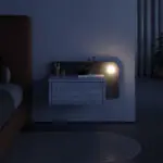 Κομοδίνο επιτοίχιο Αντίπαρος 72 με LED χρώμα λευκό αντικέ – γκρι ρετρό 52×33,6×28εκ. – εικόνα 2