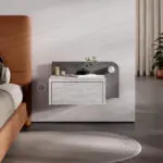 Κομοδίνο επιτοίχιο Αντίπαρος 72 με LED χρώμα λευκό αντικέ – γκρι ρετρό 52×33,6×28εκ. – εικόνα 3