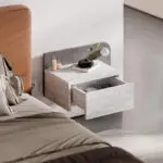Κομοδίνο επιτοίχιο Αντίπαρος 72 με LED χρώμα λευκό αντικέ – γκρι ρετρό 52×33,6×28εκ. – εικόνα 4