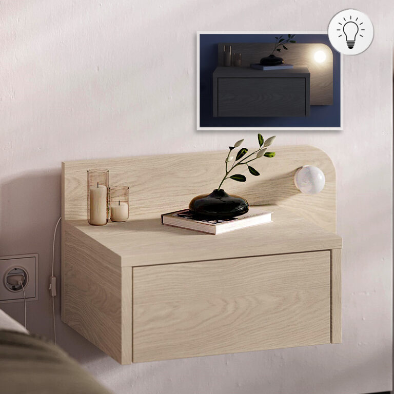 Κομοδίνο επιτοίχιο Dotta με LED χρώμα light oak 52×33,6×28εκ.