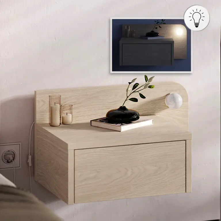 Κομοδίνο επιτοίχιο Αντίπαρος 72 με LED χρώμα light oak 52×33,6×28εκ.