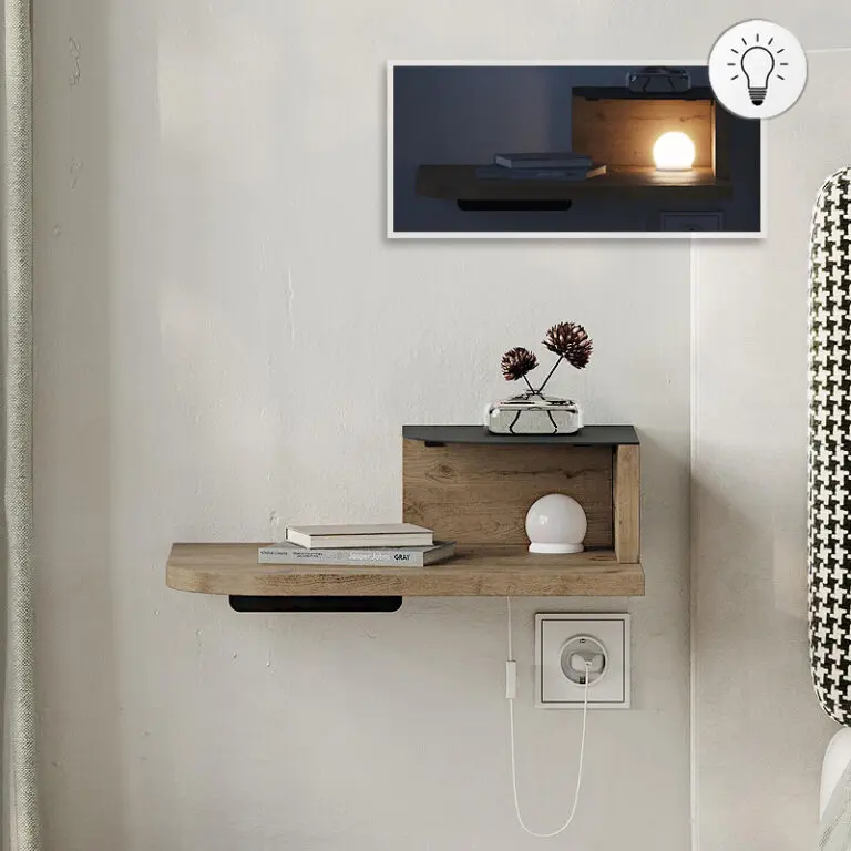 Κομοδίνο επιτοίχιο Λευκάδα 59 με LED χρώμα sepet oak 40x30x16,2εκ.