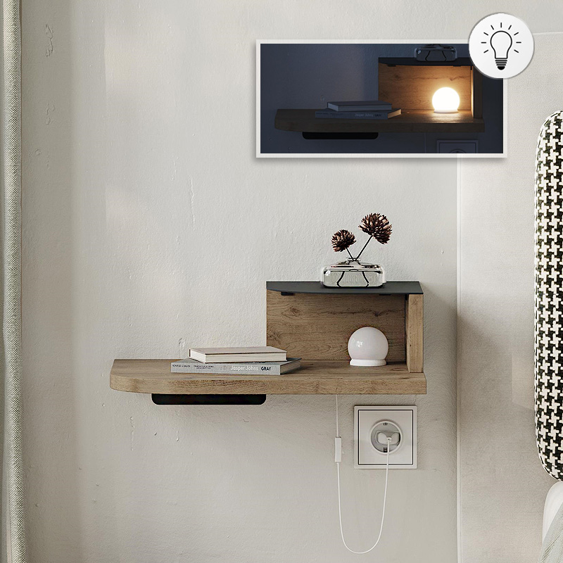 Κομοδίνο επιτοίχιο Λευκάδα 59 με LED χρώμα sepet oak 40x30x16,2εκ.