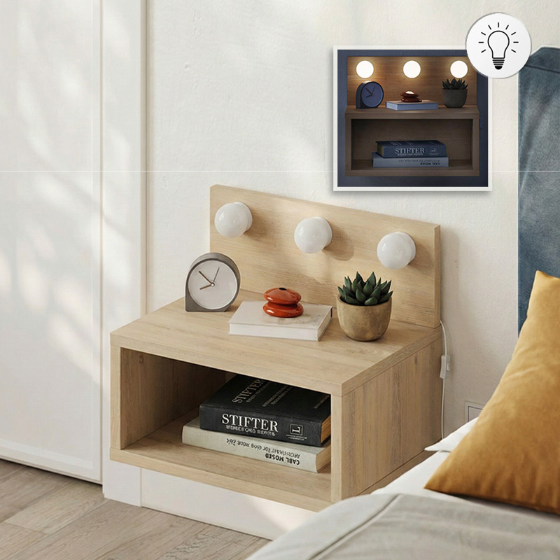 Κομοδίνο επιτοίχιο Μετέωρα 96 με LED χρώμα sapphire oak 40x30x33,8εκ.