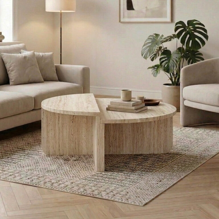 Τραπεζάκι σαλονιού Aloeva χρώμα travertine Ø90×37εκ.