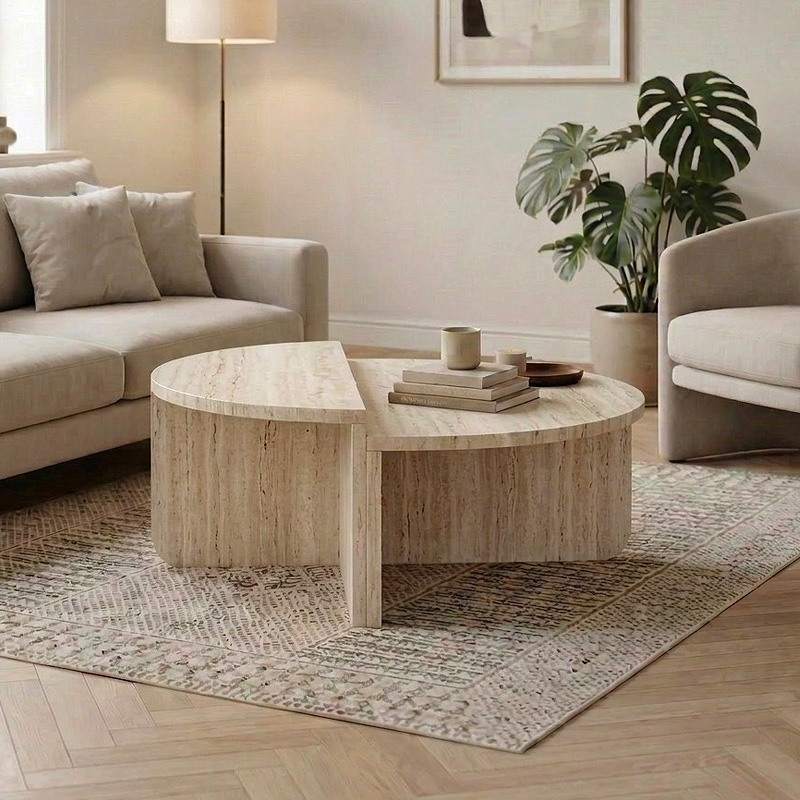 Τραπεζάκι σαλονιού Άνδρος 74 χρώμα travertine Ø90x37εκ.