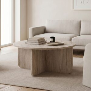Τραπεζάκι σαλονιού Hillary χρώμα travertine Ø80x38εκ.