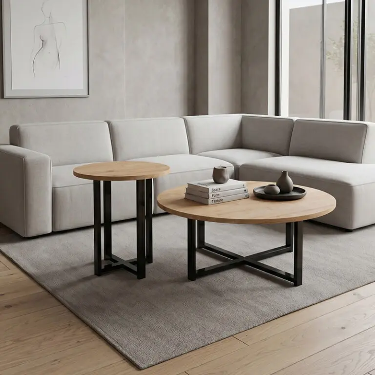 Τραπεζάκι σαλονιού σετ 2 τμχ Όλυμπος 85 χρώμα sapphire oak Ø90×35,5εκ.