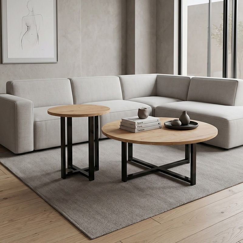 Τραπεζάκι σαλονιού σετ 2 τμχ Όλυμπος 85 χρώμα sapphire oak Ø90x35,5εκ.