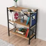 Βιβλιοθήκη Φολέγανδρος 47 μεταλλική – μελαμίνης χρώμα pine oak 66x34x85εκ. – εικόνα 4
