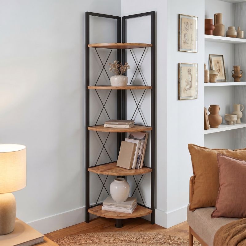Βιβλιοθήκη γωνιακή Μήλος 28 χρώμα μαύρο - pine oak 33x33x162εκ.