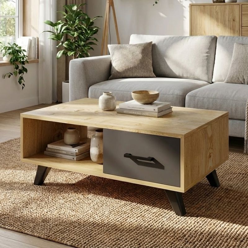 Τραπεζάκι σαλονιού Βεργίνα 94 χρώμα sapphire oak - ανθρακί 90x45x35εκ.