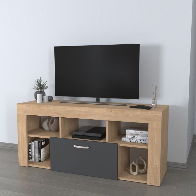 Έπιπλο τηλεόρασης Ίος 48 χρώμα sapphire oak - ανθρακί 135x42x60,7εκ.