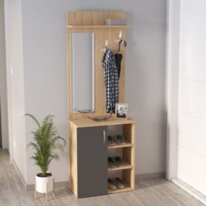 Έπιπλο εισόδου Norva χρώμα sapphire oak – ανθρακί 67,8×36,3×200,6εκ.