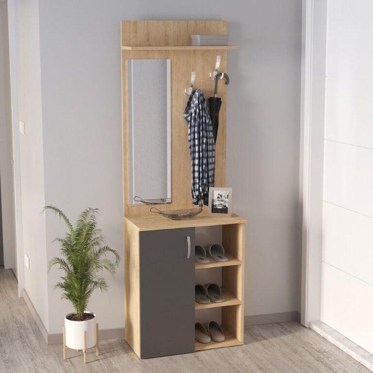 Έπιπλο εισόδου Norva χρώμα sapphire oak – ανθρακί 67,8×36,3×200,6εκ.
