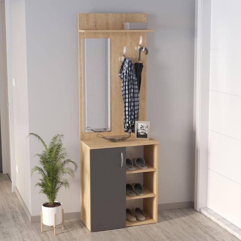 Έπιπλο εισόδου Δήλος 51 χρώμα sapphire oak - ανθρακί 67,8x36,3x200,6εκ.