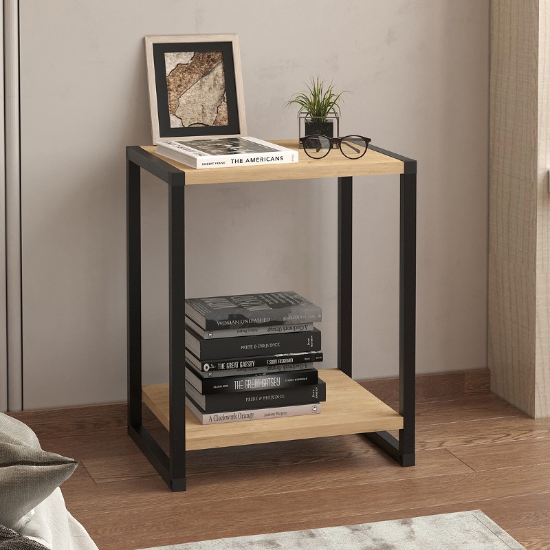 Κομοδίνο Κέρκυρα 40 χρώμα sapphire oak - μαύρο 39x30x48εκ.