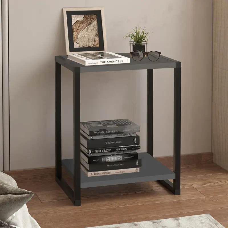 Κομοδίνο Κέρκυρα 40 χρώμα ανθρακί – μαύρο 39x30x48εκ.