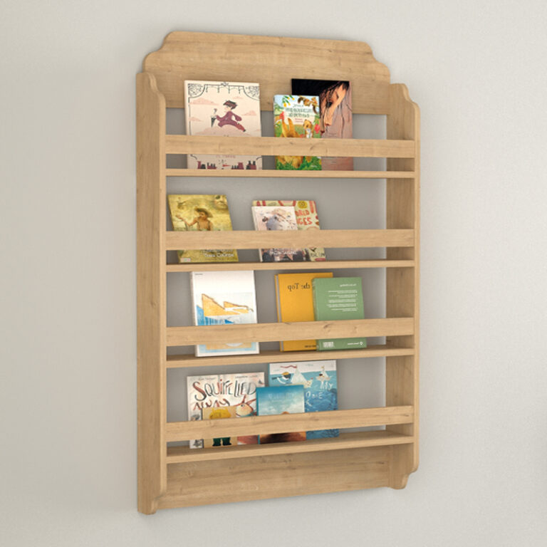 Επιτοίχια βιβλιοθήκη – ραφιέρα Montessori χρώμα sapphire oak 80x15x132εκ.