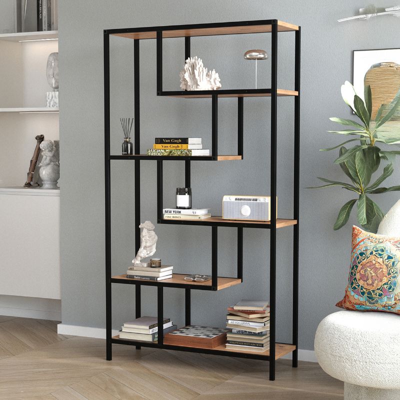Βιβλιοθήκη Κνωσός 92 χρώμα μαύρο - pine oak 90x30x159εκ.