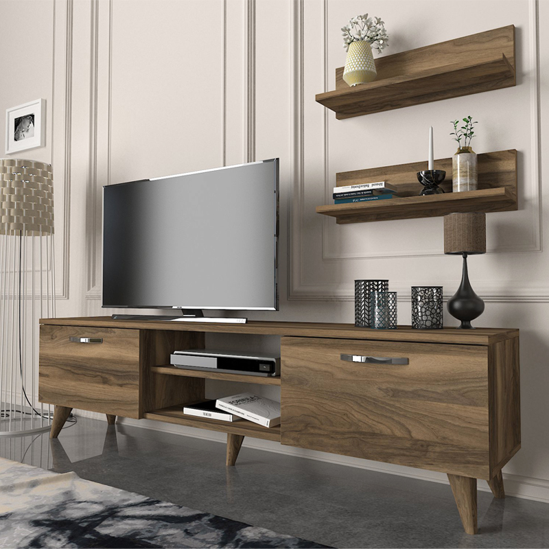 Έπιπλο τηλεόρασης Μήλος 57 χρώμα καρυδί 150x29,5x40,6εκ.