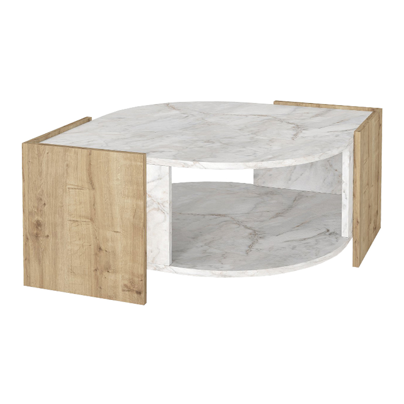 Τραπεζάκι σαλονιού Κάρπαθος 96 χρώμα sapphire oak - λευκό εφέ μαρμάρου 75x75x40εκ.