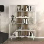 Βιβλιοθήκη Σίφνος 63 χρώμα λευκό – καρυδί 120×19,5×162εκ. – εικόνα 3