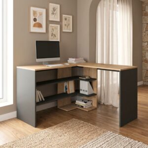 Γραφείο εργασίας Stylo χρώμα sapphire oak - ανθρακί 120x120x73,8εκ.