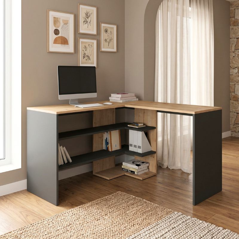 Γραφείο εργασίας Ύδρα 25 χρώμα sapphire oak - ανθρακί 120x120x73,8εκ.