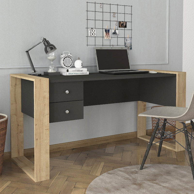 Γραφείο εργασίας Πόρος 36 χρώμα ανθρακί - sapphire oak 158,4x60x72,2εκ.