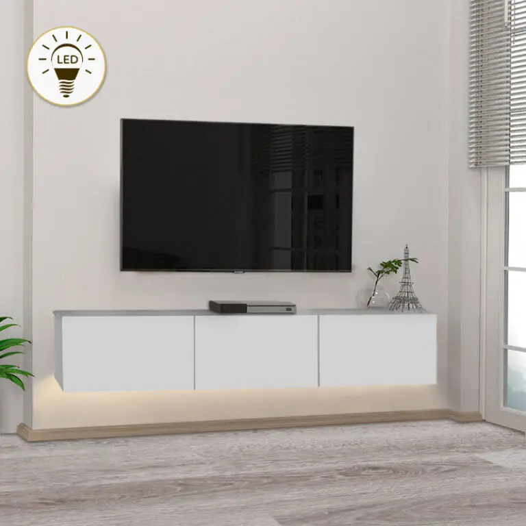 Έπιπλο τηλεόρασης επιτοίχιο Πάτμος 50 με LED χρώμα λευκό 180×29,5×29,5εκ.