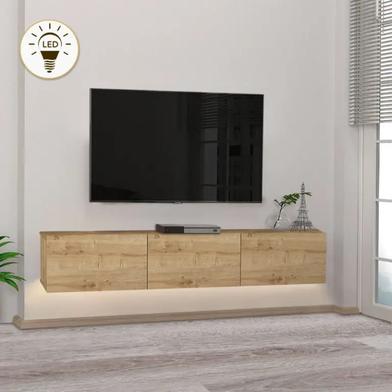 Έπιπλο τηλεόρασης επιτοίχιο Πάτμος 50 με LED χρώμα sapphire oak 180×29,5×29,5εκ.
