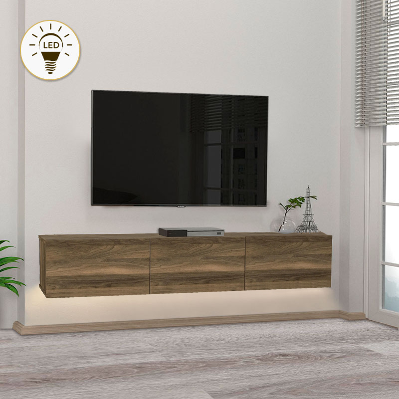 Έπιπλο τηλεόρασης επιτοίχιο Πάτμος 50 με LED χρώμα καρυδί 180x29,5x29,5εκ.