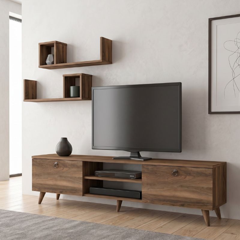 Έπιπλο τηλεόρασης Χάλκη 82 χρώμα καρυδί 180x31,5x45εκ.