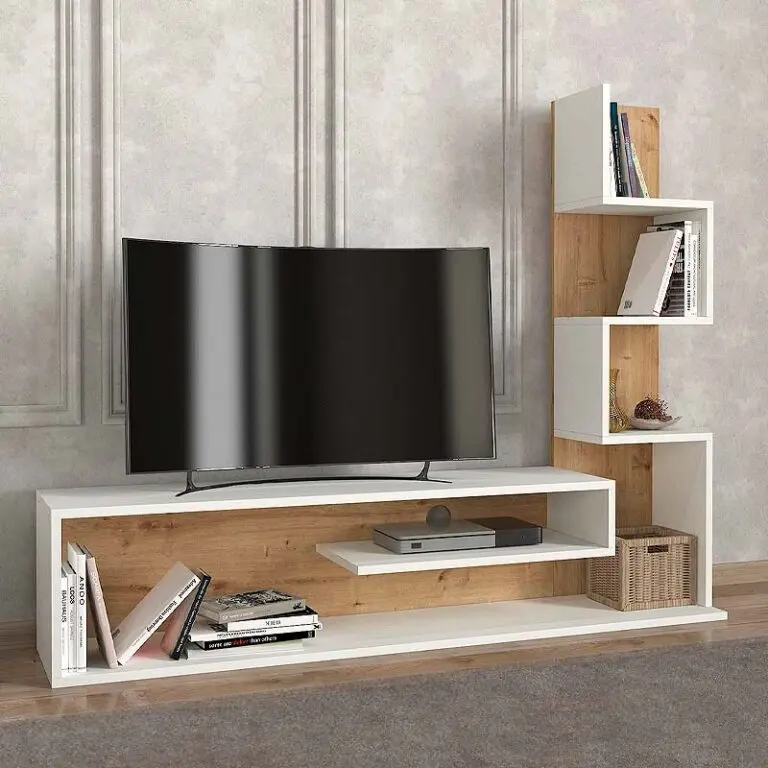 Έπιπλο τηλεόρασης Σύμη 16 χρώμα λευκό – sapphire oak 149,5×29,5×120εκ.