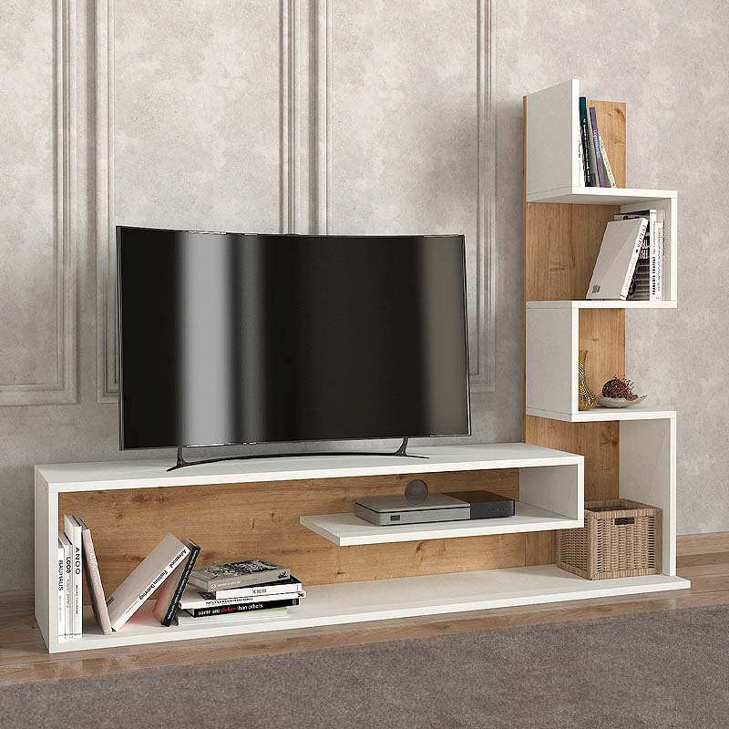 Έπιπλο τηλεόρασης Σύμη 16 χρώμα λευκό - sapphire oak 149,5x29,5x120εκ.