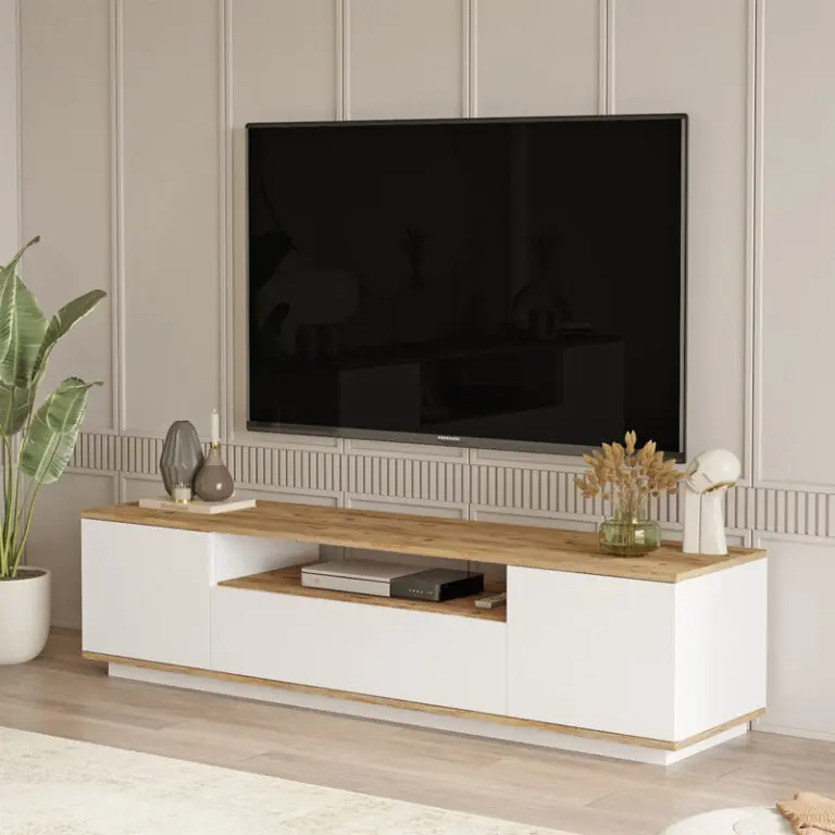 Έπιπλο τηλεόρασης Δήλος 98 χρώμα λευκό – sapphire oak 180x45x44,6εκ.