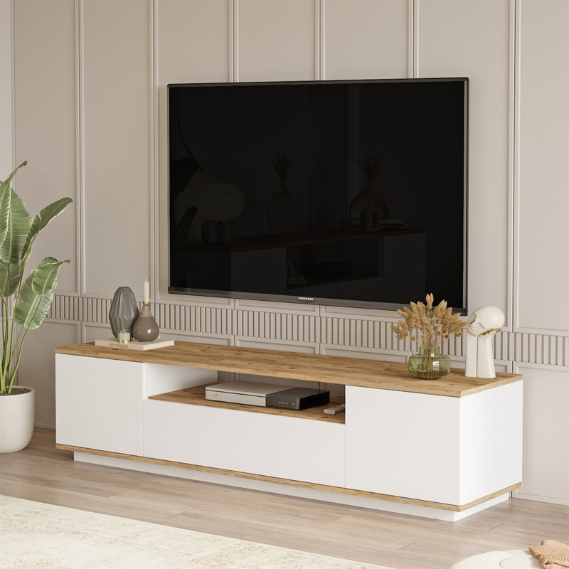 Έπιπλο τηλεόρασης Δήλος 98 χρώμα λευκό - sapphire oak 180x45x44,6εκ.