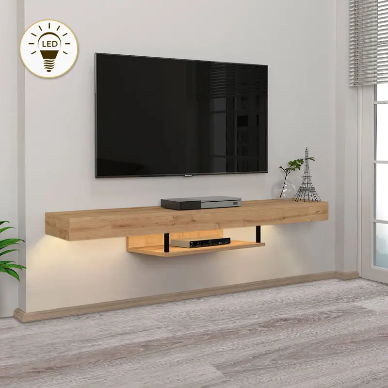 Έπιπλο τηλεόρασης επιτοίχιο Σκόπελος 55 με LED χρώμα sapphire oak 150x29,6x22εκ.