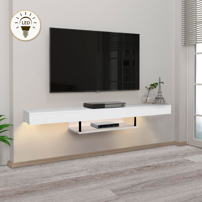 Έπιπλο τηλεόρασης επιτοίχιο Σκόπελος 55 με LED χρώμα λευκό 150x29,6x22εκ.