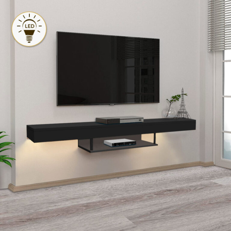 Έπιπλο τηλεόρασης επιτοίχιο Albares Megapap με LED χρώμα μαύρο 150×29,6×22εκ.