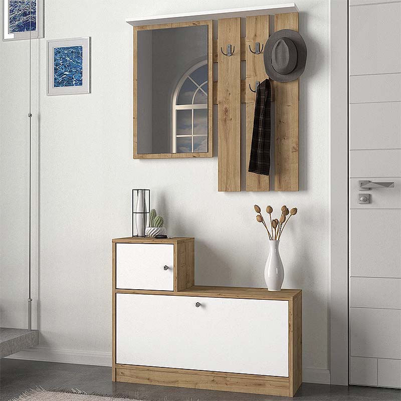 Έπιπλο εισόδου Αστυπάλαια 41 χρώμα sapphire oak - λευκό 91,8x27x70εκ.