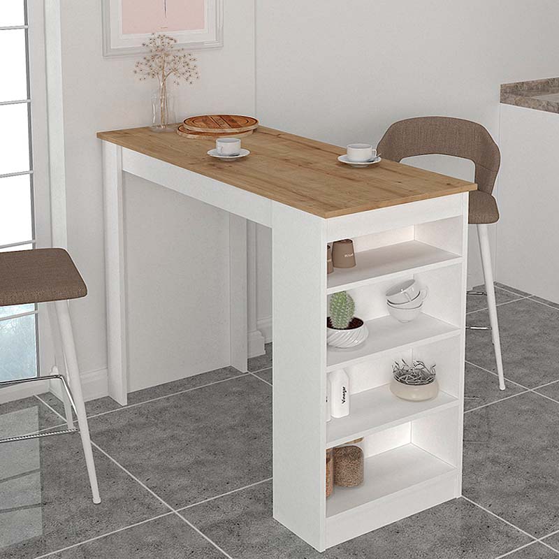 Τραπέζι μπαρ Παρνασσός 34 χρώμα λευκό - sapphire oak 120x51,6x101,8εκ.