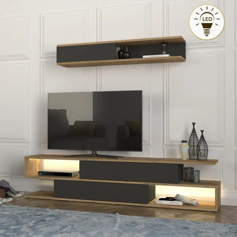 Σύνθεση τηλεόρασης Κάλυμνος 73 με LED χρώμα sepet oak – ανθρακί 180×29,5×39εκ.